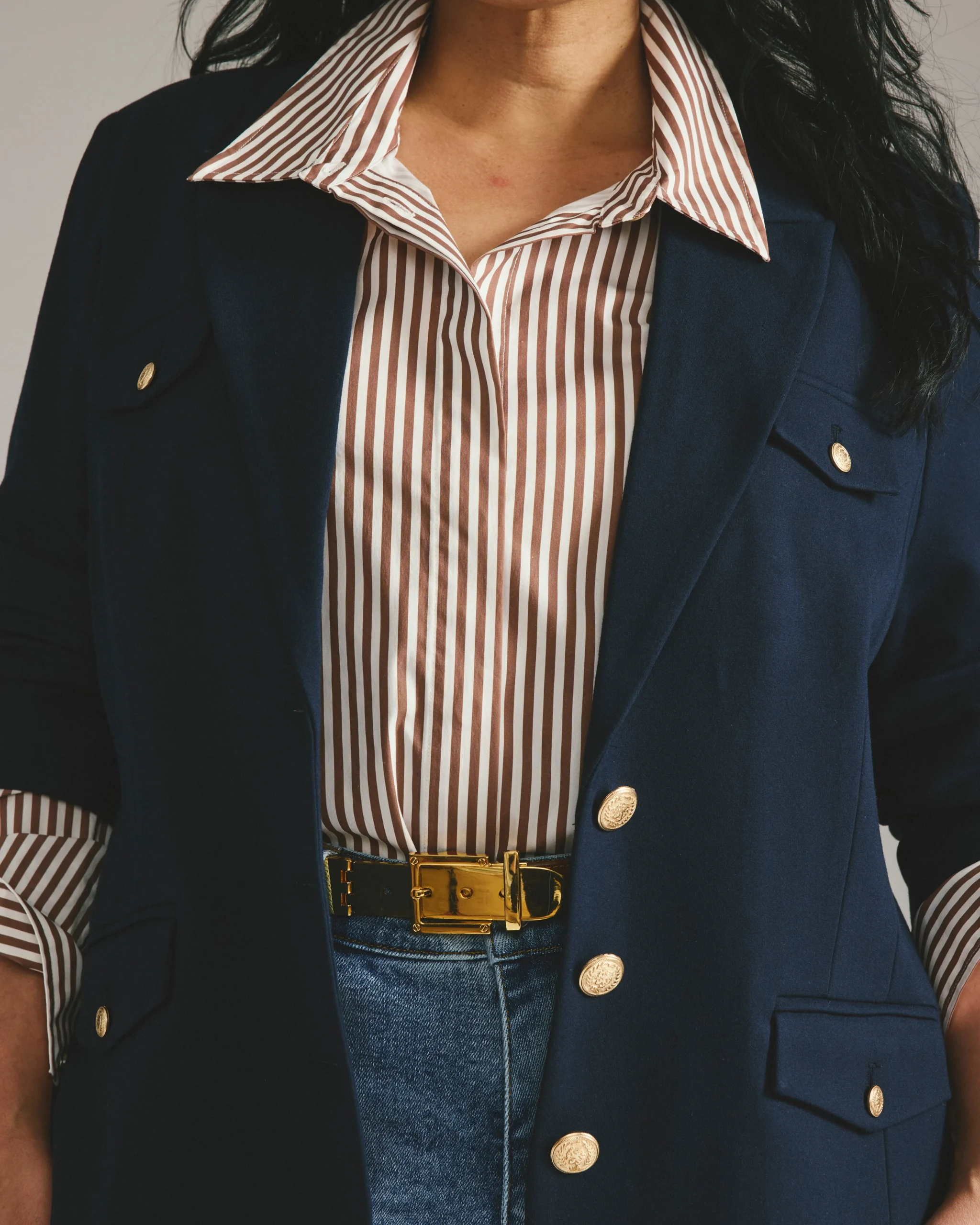 4 Pocket Ponte Blazer Navy with Gold Buttons