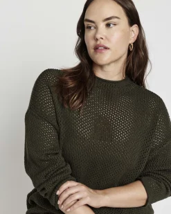 Positano Pointelle Mock Neck Sweater Camo