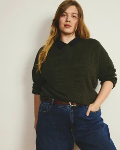 Positano Pointelle Mock Neck Sweater Camo