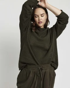 Positano Pointelle Mock Neck Sweater Camo