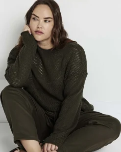 Positano Pointelle Mock Neck Sweater Camo
