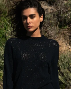 Positano Pointelle Mock Neck Sweater Black