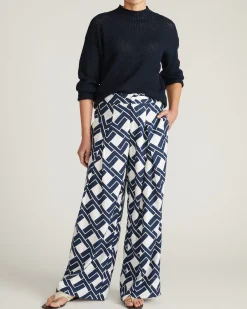 Positano Pointelle Mock Neck Sweater Navy