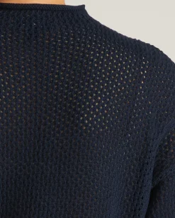 Positano Pointelle Mock Neck Sweater Navy