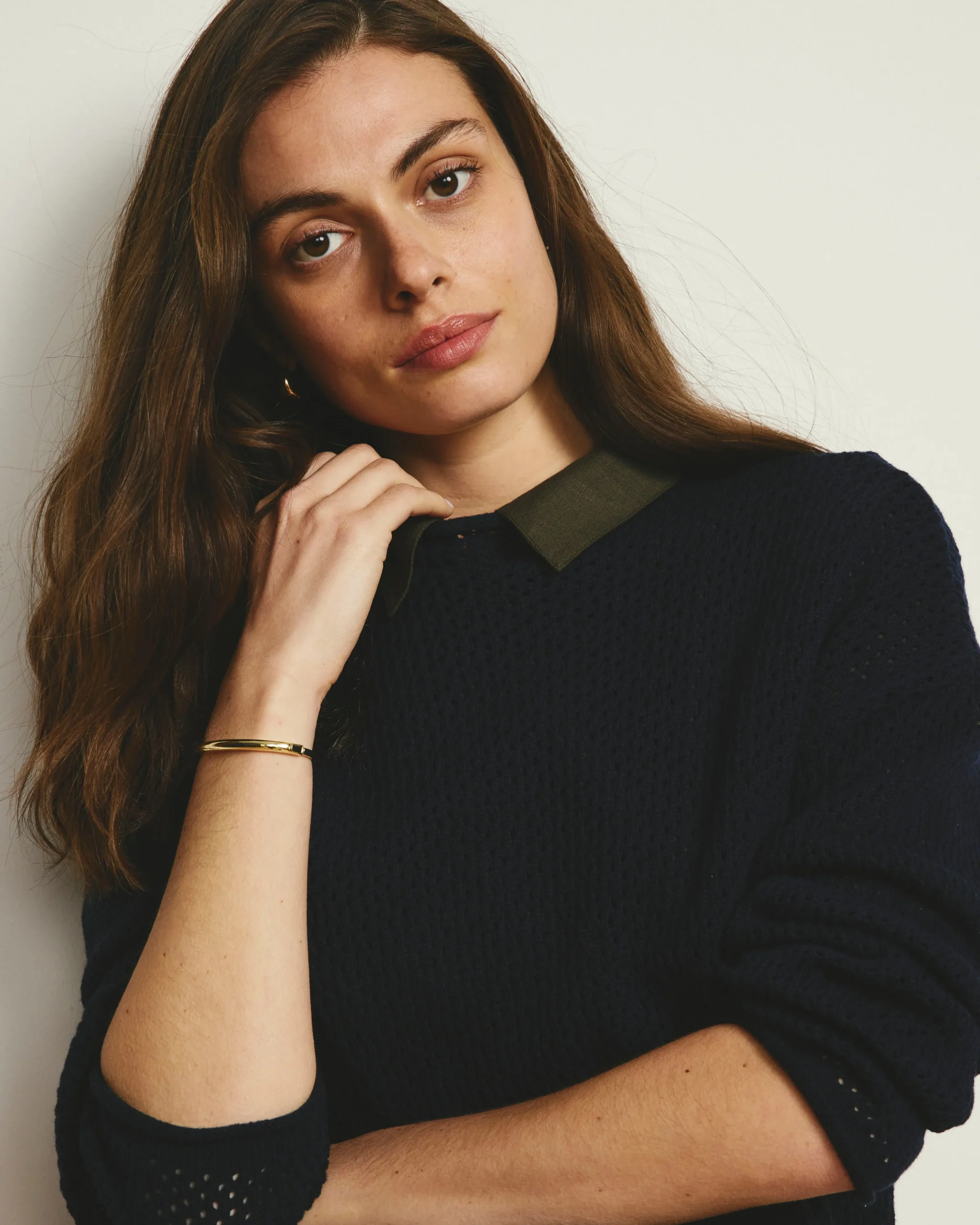 Positano Pointelle Mock Neck Sweater Navy