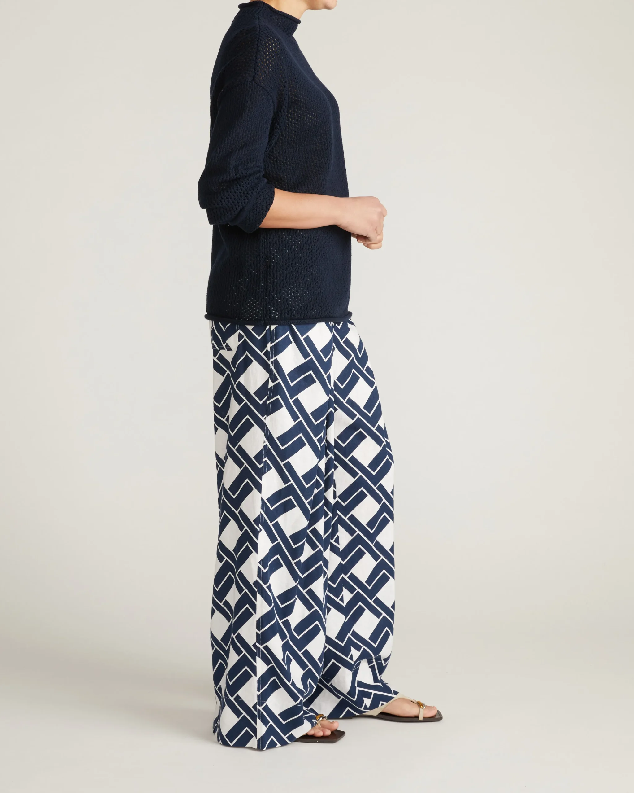 Positano Pointelle Mock Neck Sweater Navy