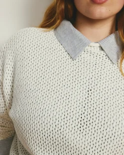 Positano Pointelle Mock Neck Sweater White