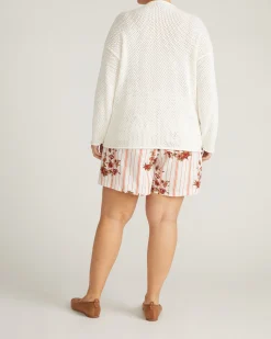 Positano Pointelle Mock Neck Sweater White