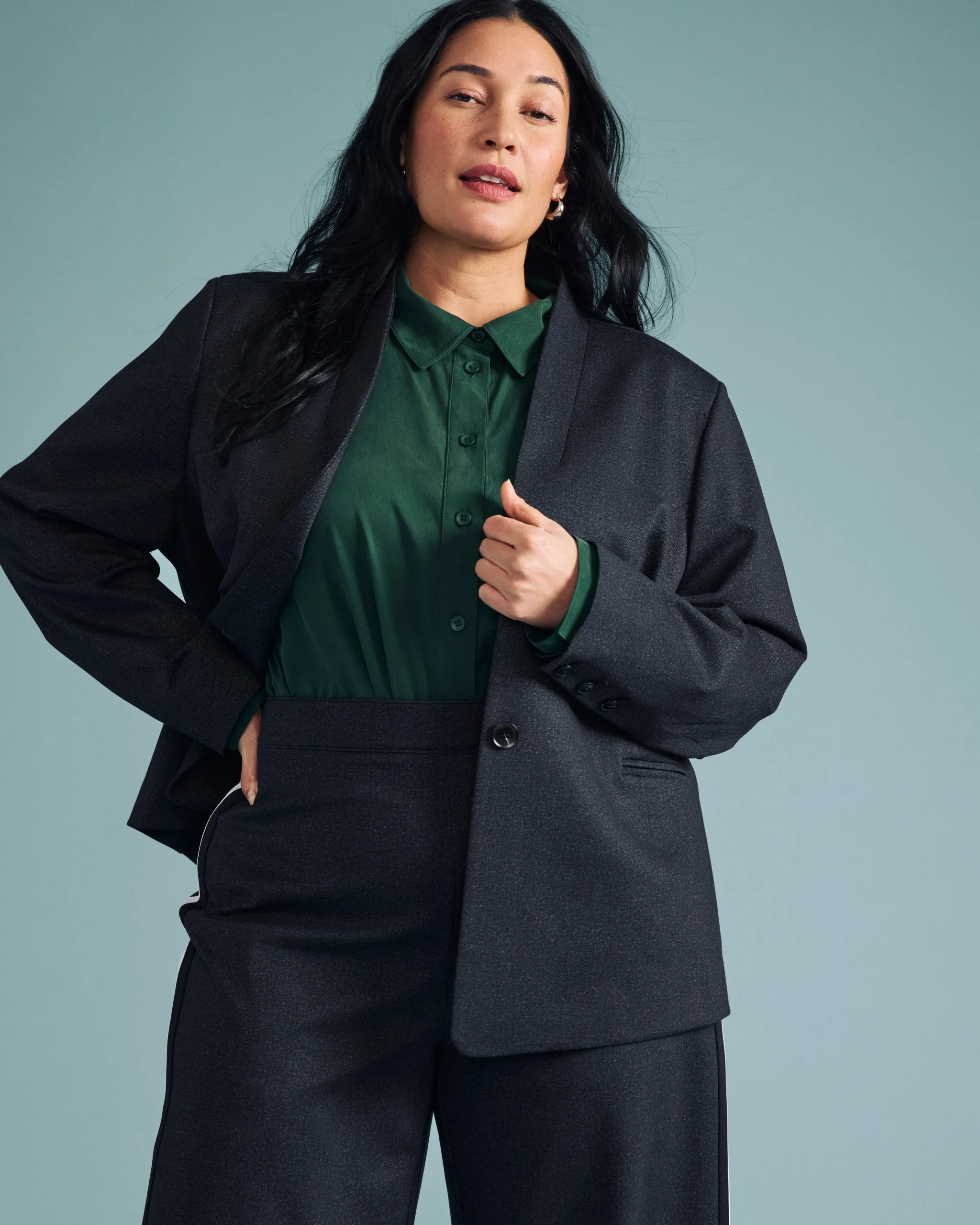 PowerPonte Denim Collarless Blazer Charcoal