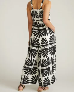 Promenade Linen Blend Jumpsuit Ink Bloom Print