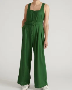 Rania Belted Linen Blend Jumpsuit Jardin