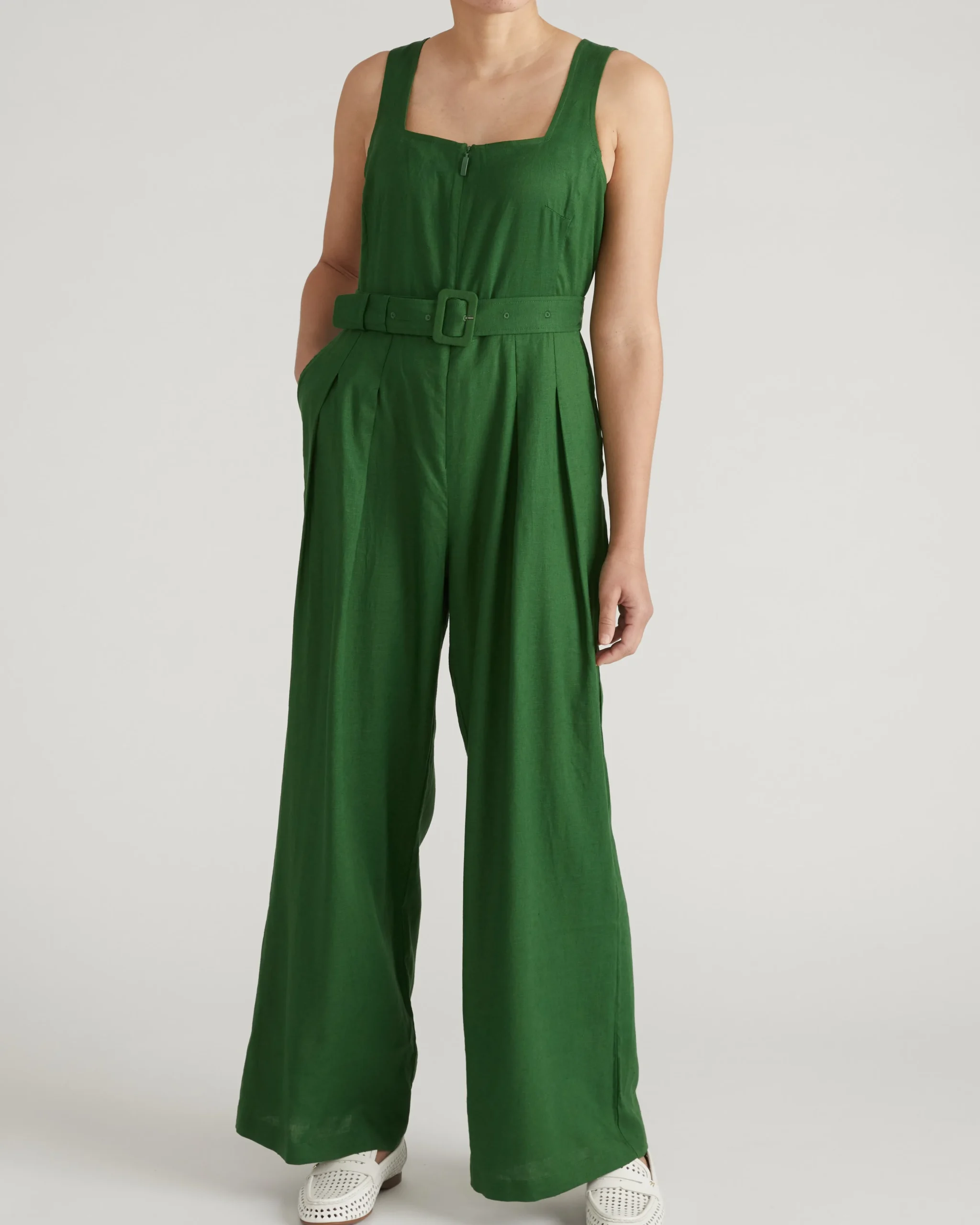 Rania Belted Linen Blend Jumpsuit Jardin
