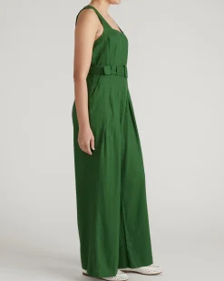 Rania Belted Linen Blend Jumpsuit Jardin