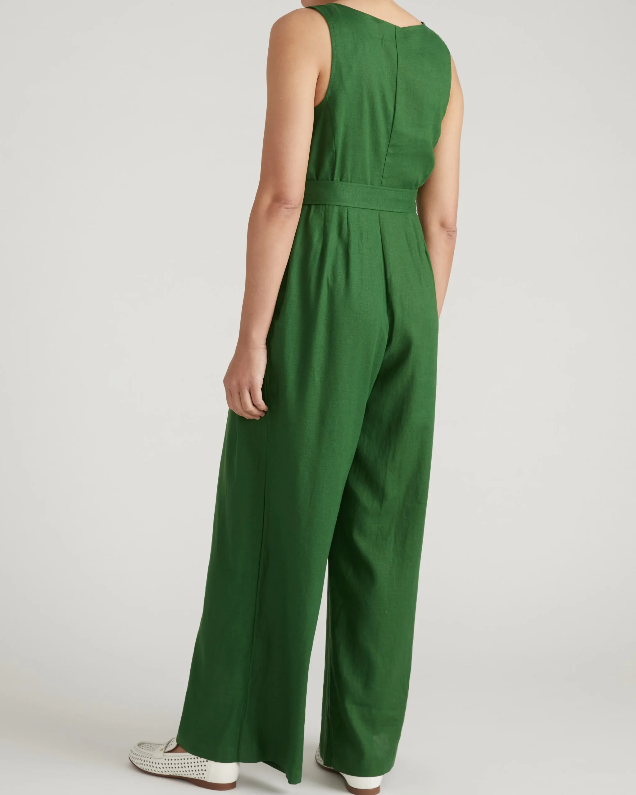Rania Belted Linen Blend Jumpsuit Jardin