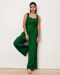 Rania Belted Linen Blend Jumpsuit Jardin