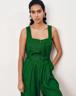 Rania Belted Linen Blend Jumpsuit Jardin