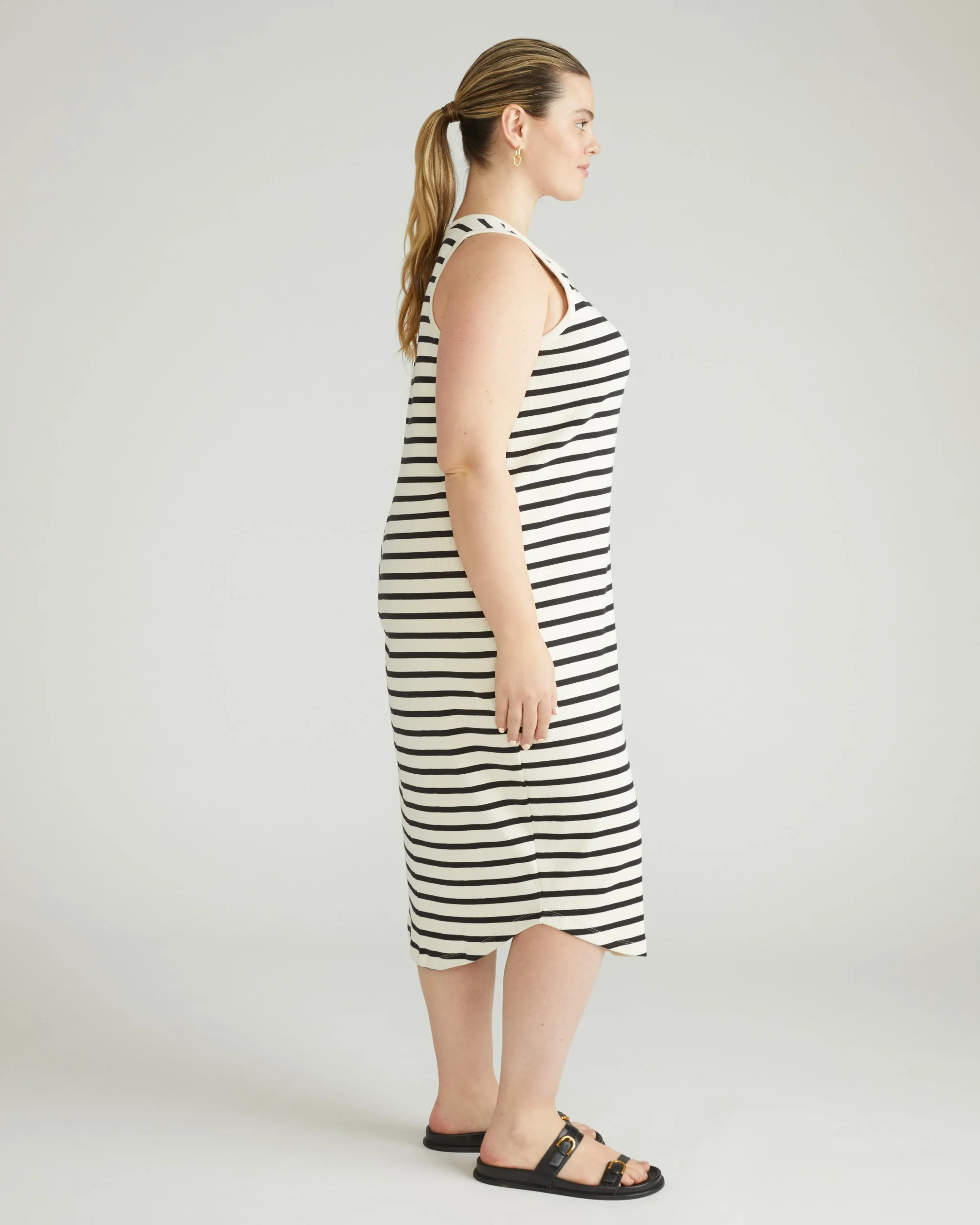 Romera Ribbed Dress Ecru/Black Stripe