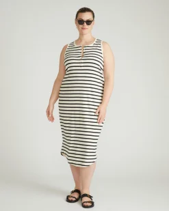 Romera Ribbed Dress Ecru/Black Stripe