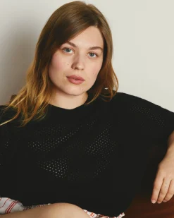Rosie Pointelle Sweater Top Black