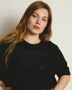 Rosie Pointelle Sweater Top Black