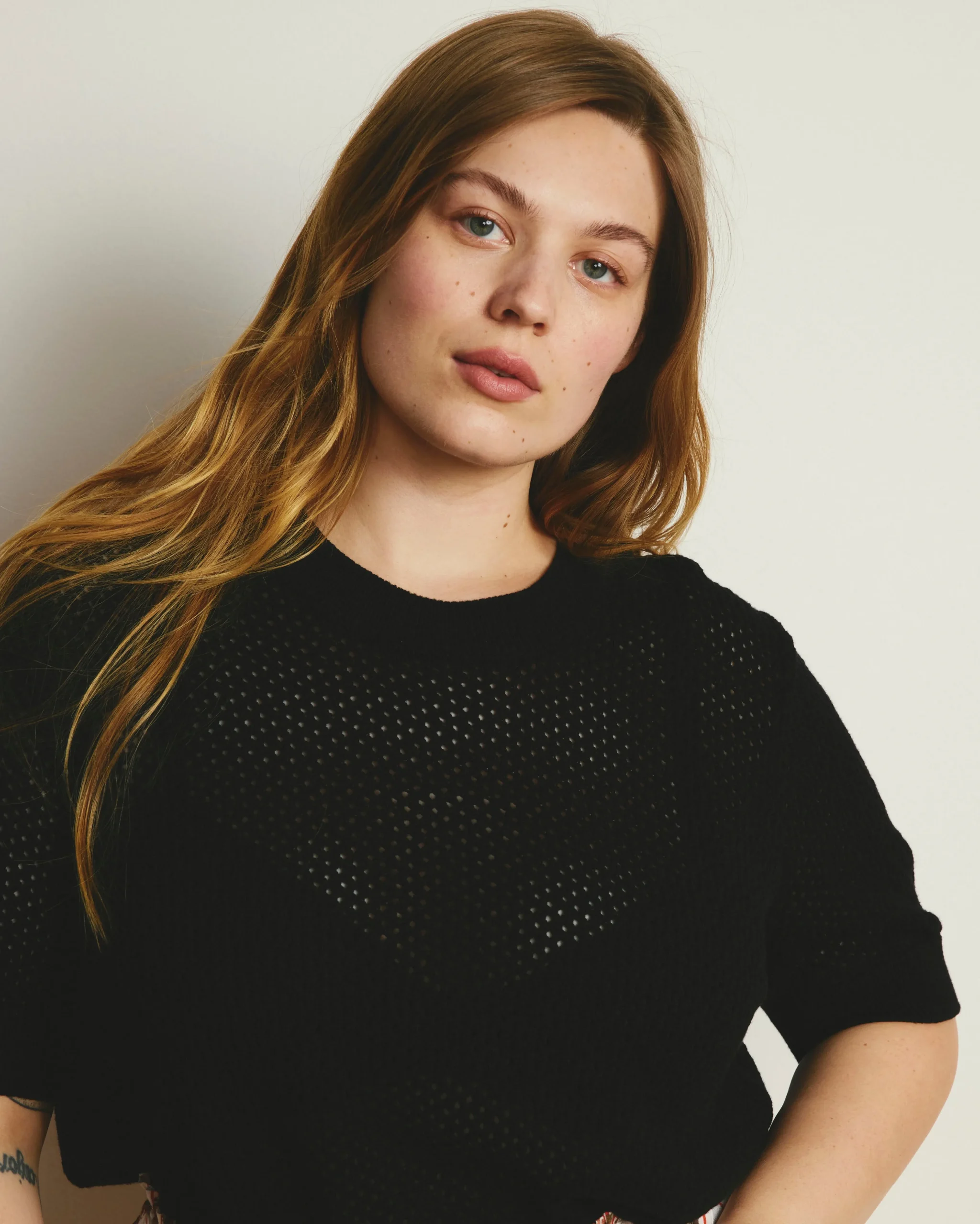 Rosie Pointelle Sweater Top Black