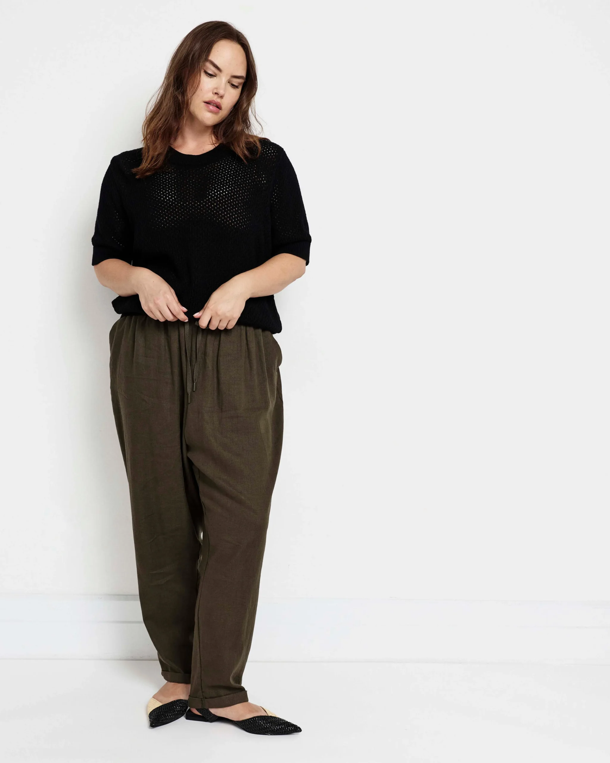 Rosie Pointelle Sweater Top Black