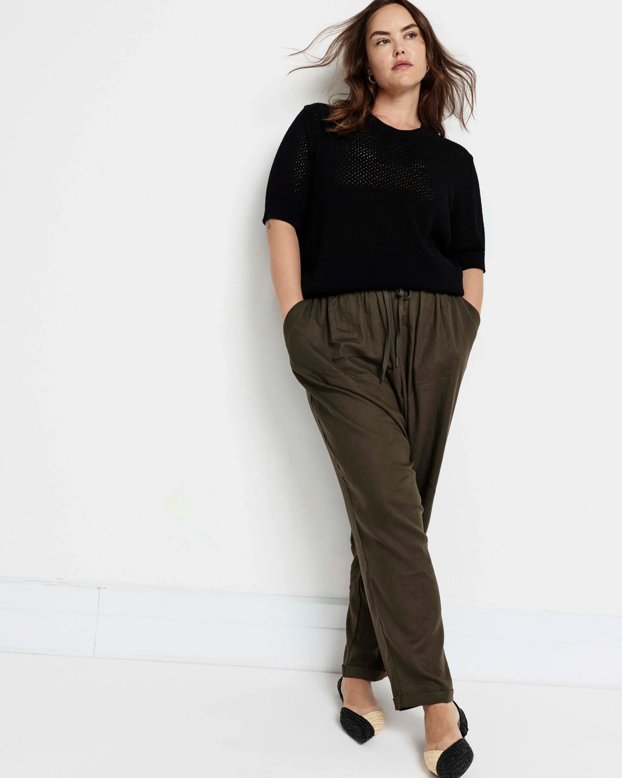 Rosie Pointelle Sweater Top Black