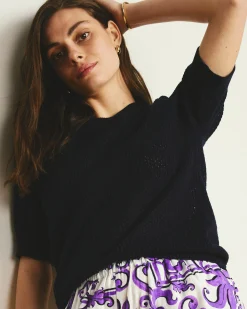 Rosie Pointelle Sweater Top Navy