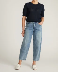 Rosie Pointelle Sweater Top Navy