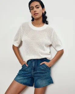 Rosie Pointelle Sweater Top White