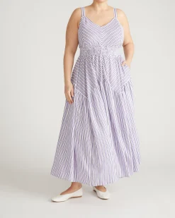 Ruby Smocked Linen Blend Sundress Lilac Stripe Print