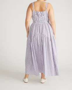 Ruby Smocked Linen Blend Sundress Lilac Stripe Print