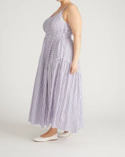 Ruby Smocked Linen Blend Sundress Lilac Stripe Print