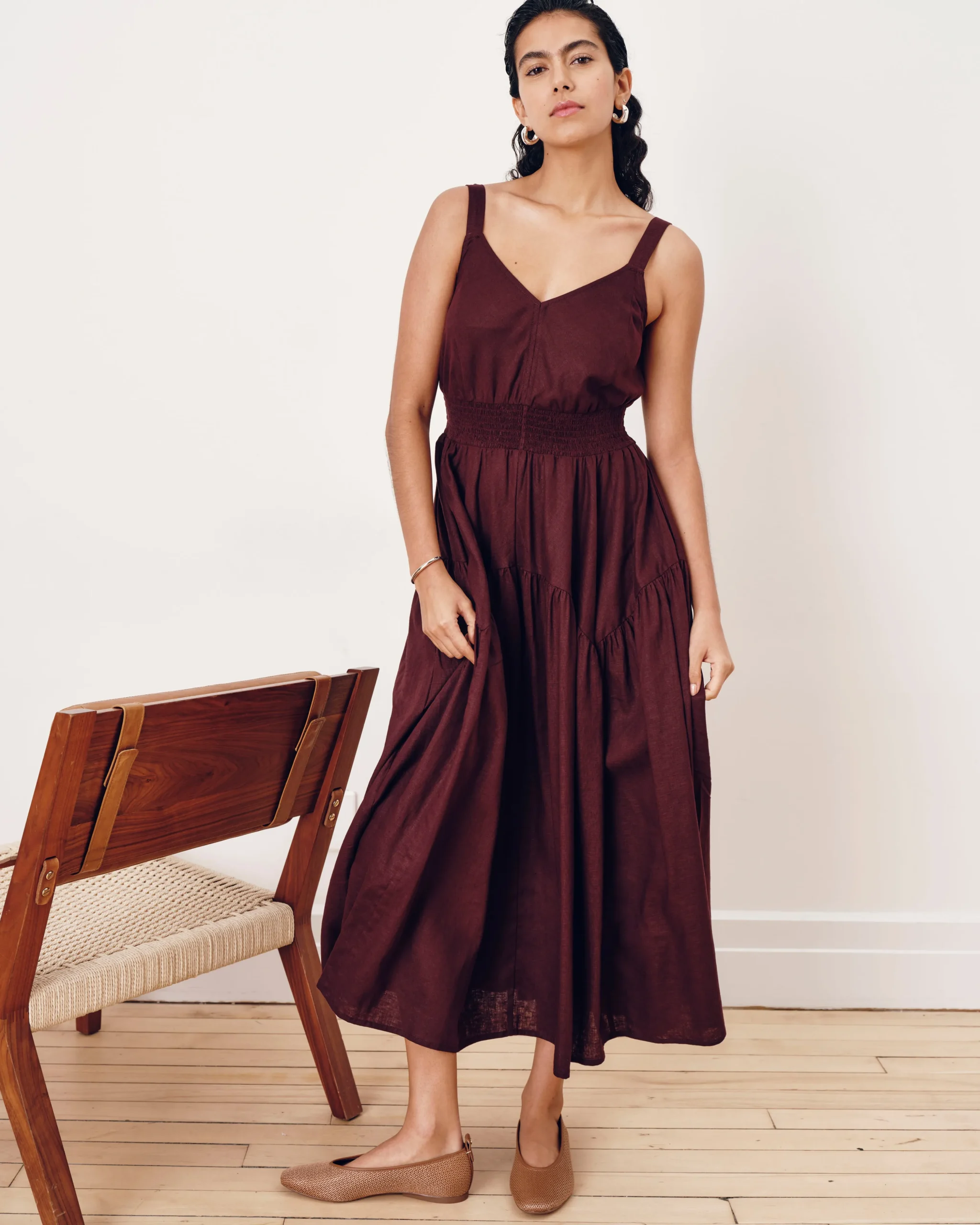 Ruby Smocked Linen Blend Sundress Brulee