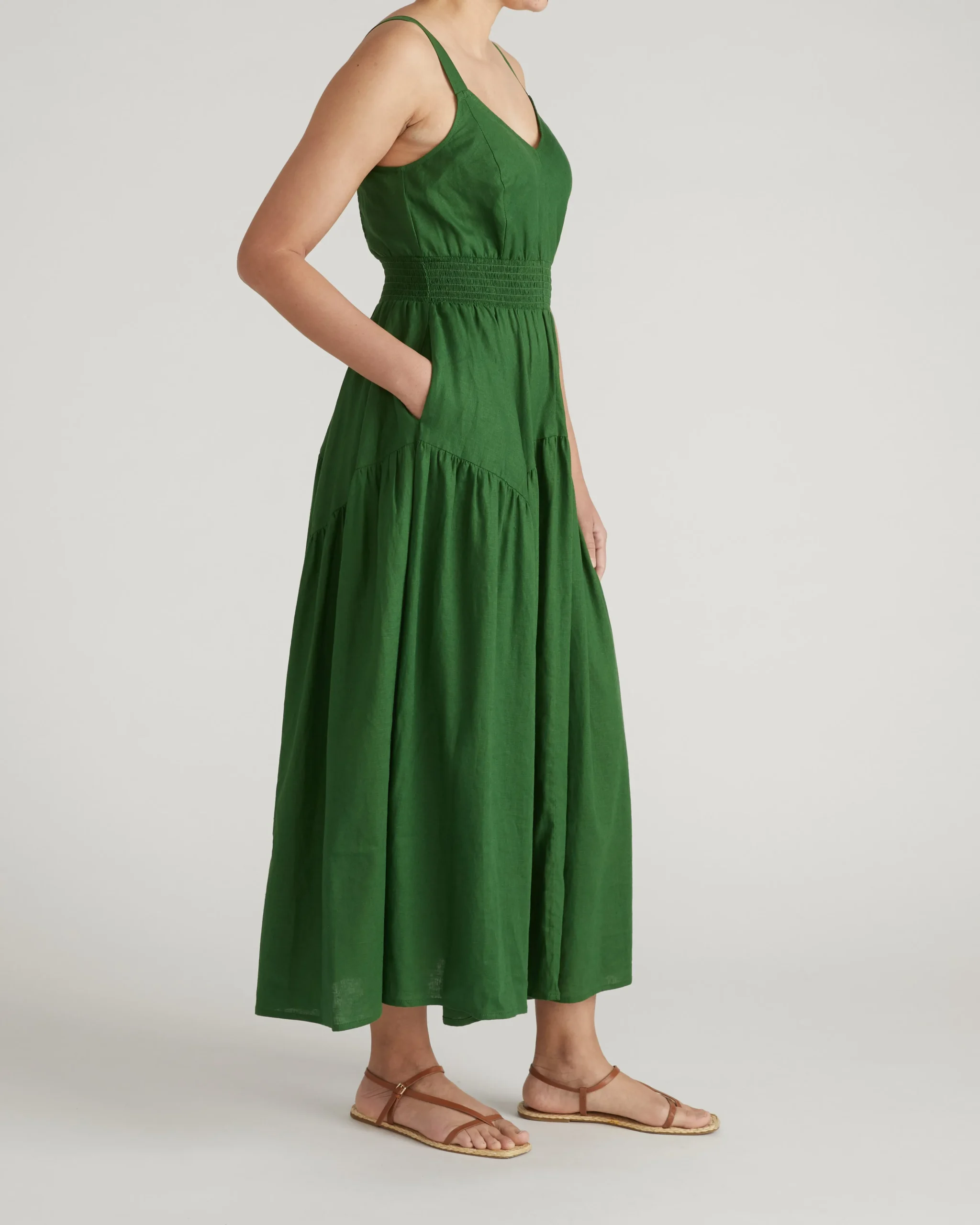 Ruby Smocked Linen Blend Sundress Jardin
