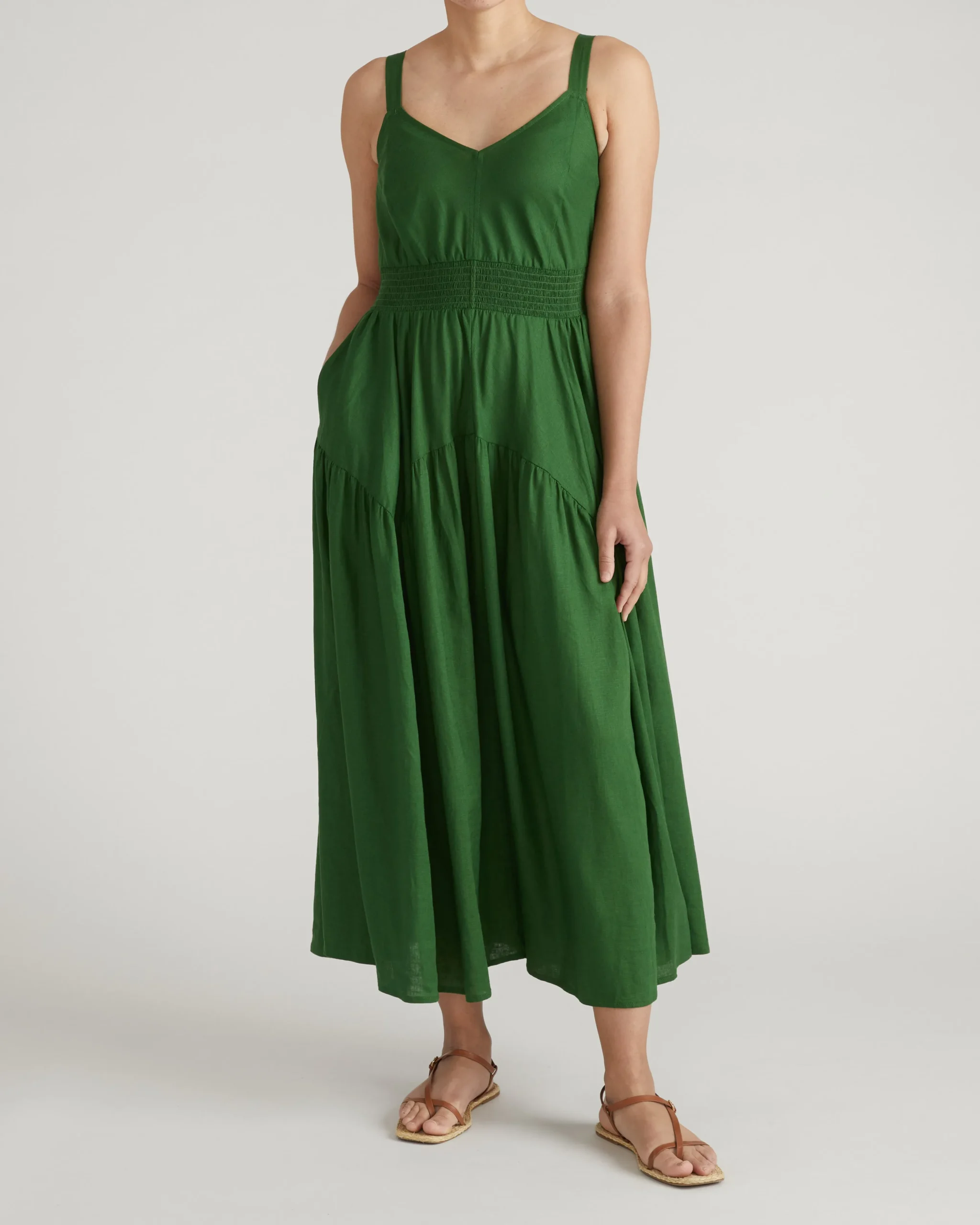 Ruby Smocked Linen Blend Sundress Jardin