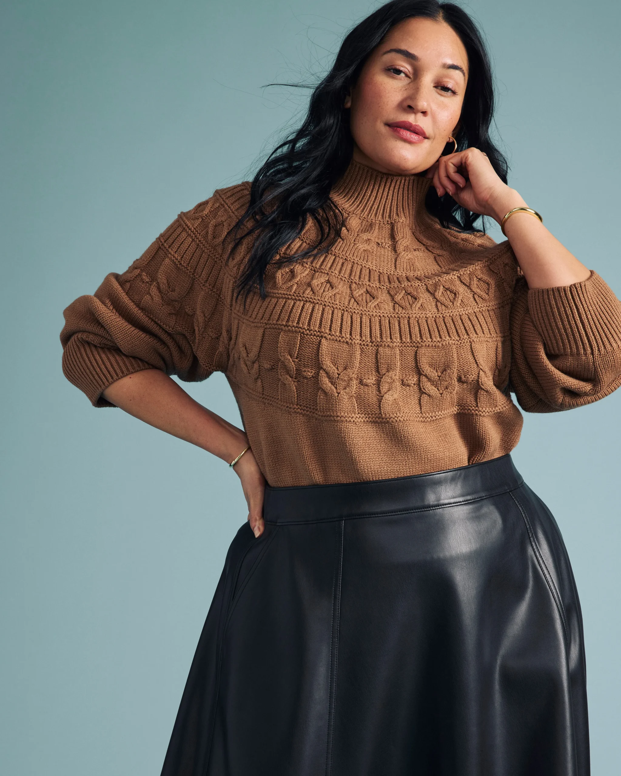 Safiya Cable Knit Sweater Classic Camel