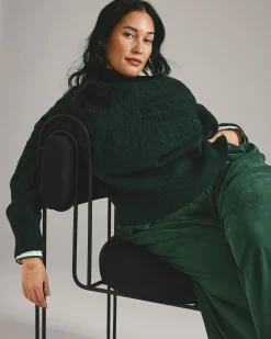 Safiya Cable Knit Sweater Forest Green