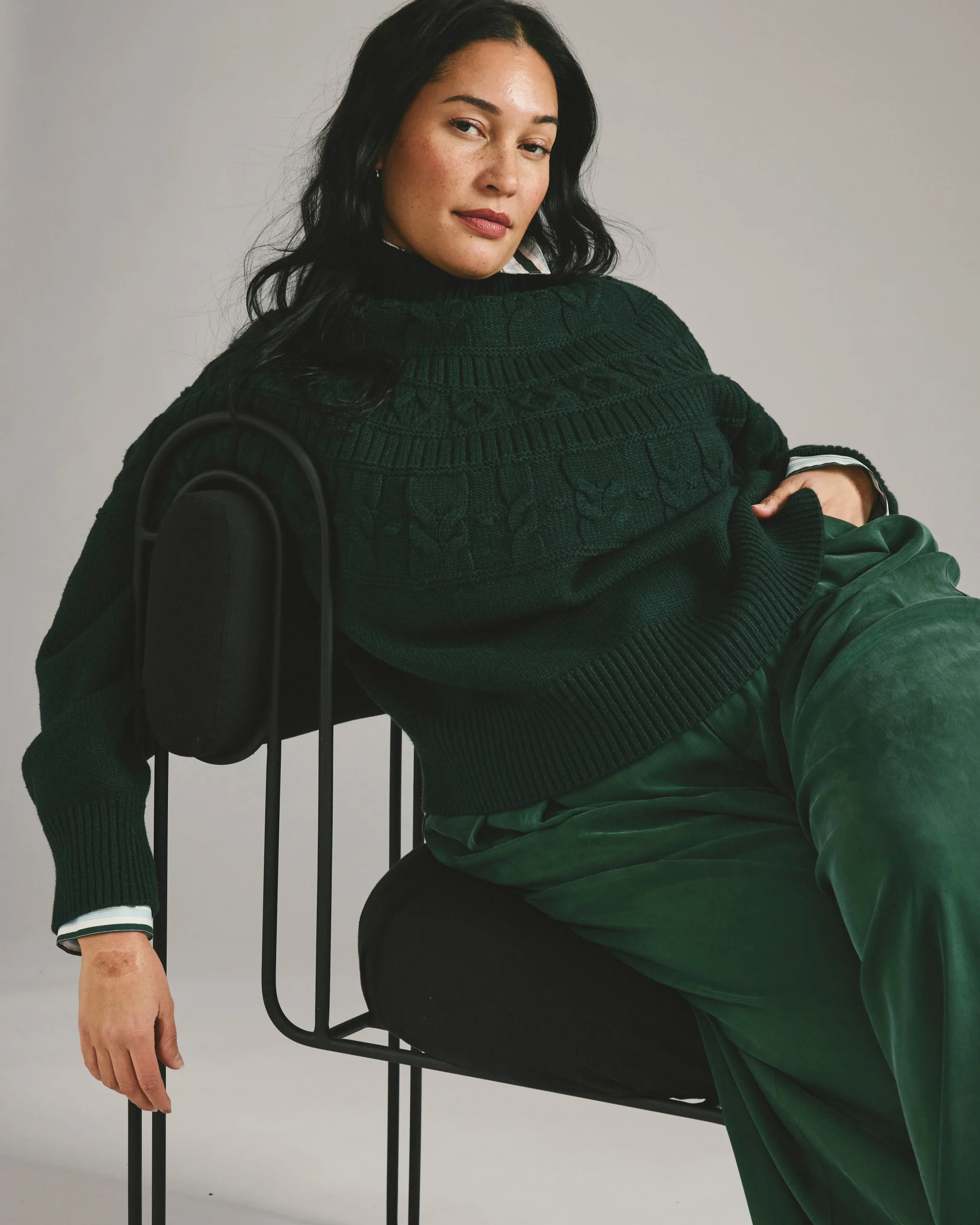 Safiya Cable Knit Sweater Forest Green