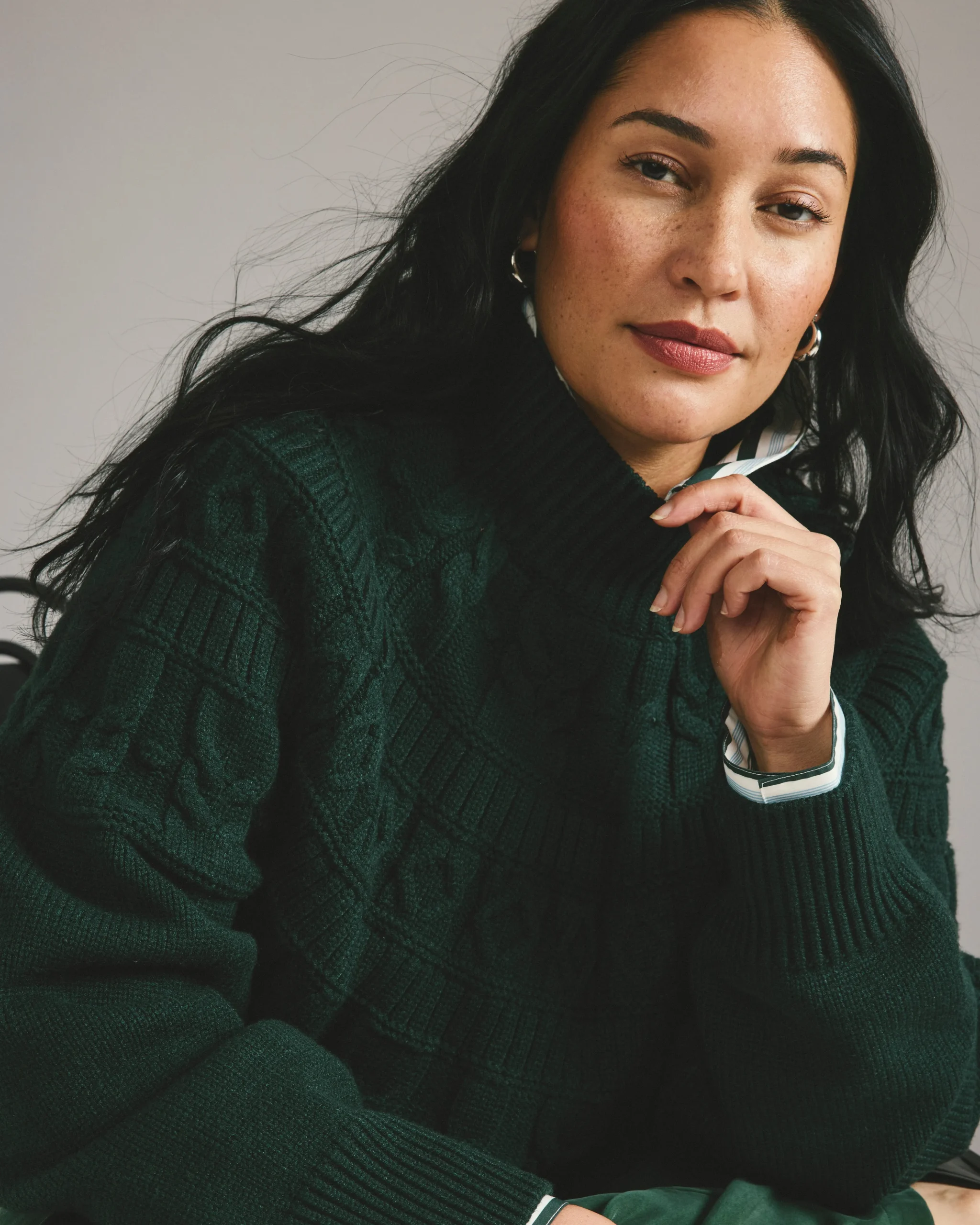 Safiya Cable Knit Sweater Forest Green