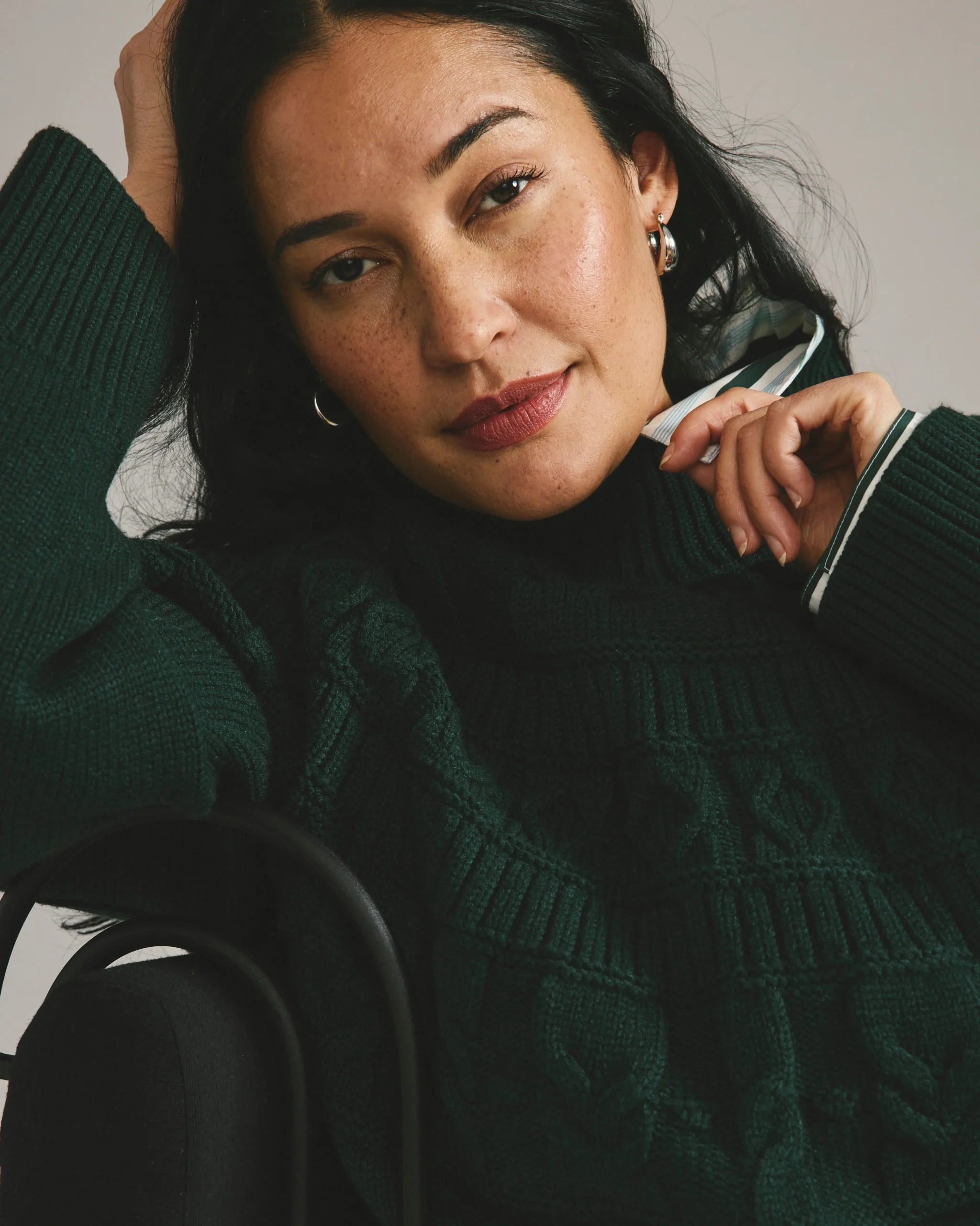 Safiya Cable Knit Sweater Forest Green