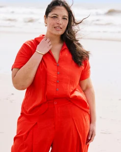 Sandy Short Sleeve Stretch Linen Blend Shirt Shoreline Sunset