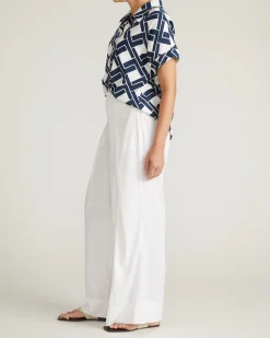 Sandy Short Sleeve Stretch Linen Blend Shirt Geometrica Print