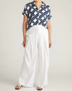 Sandy Short Sleeve Stretch Linen Blend Shirt Geometrica Print