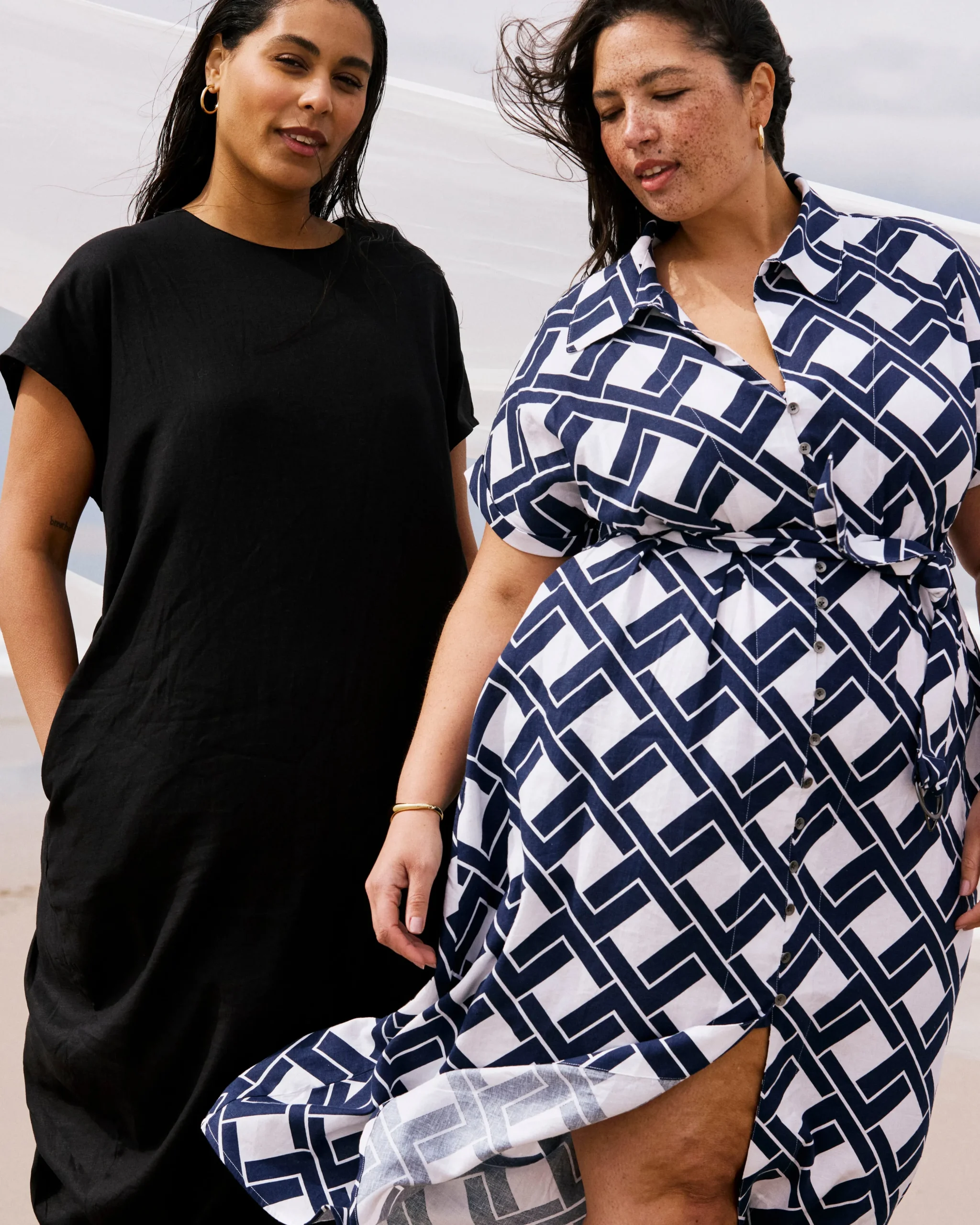 Sandy Stretch Linen Blend Shirtdress Geometrica Print