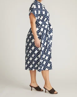 Sandy Stretch Linen Blend Shirtdress Geometrica Print