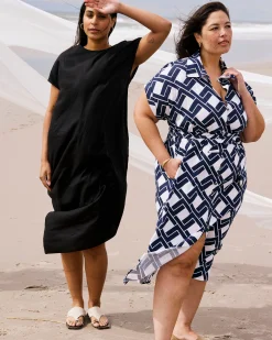 Sandy Stretch Linen Blend Shirtdress Geometrica Print