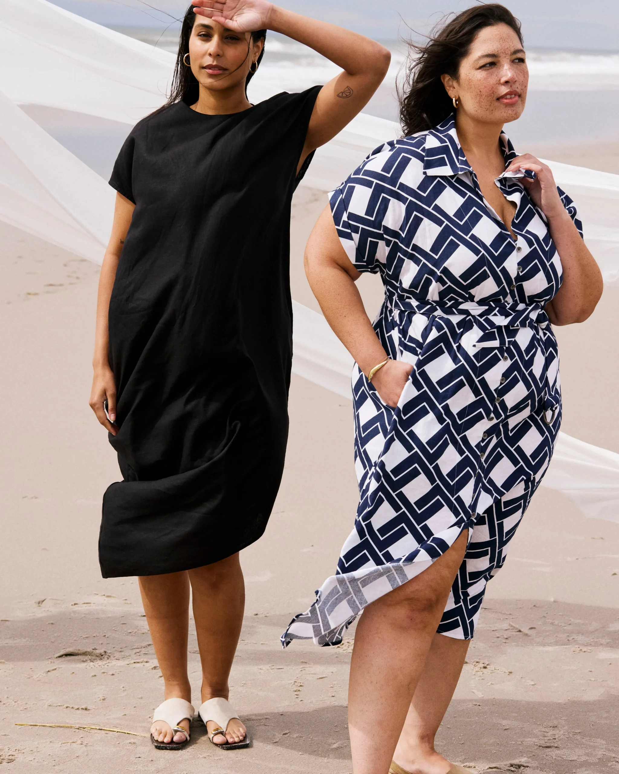 Sandy Stretch Linen Blend Shirtdress Geometrica Print