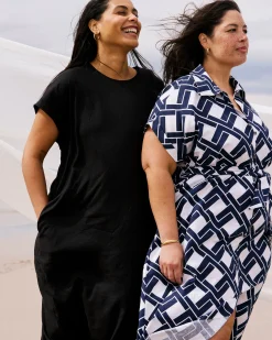 Sandy Stretch Linen Blend Shirtdress Geometrica Print