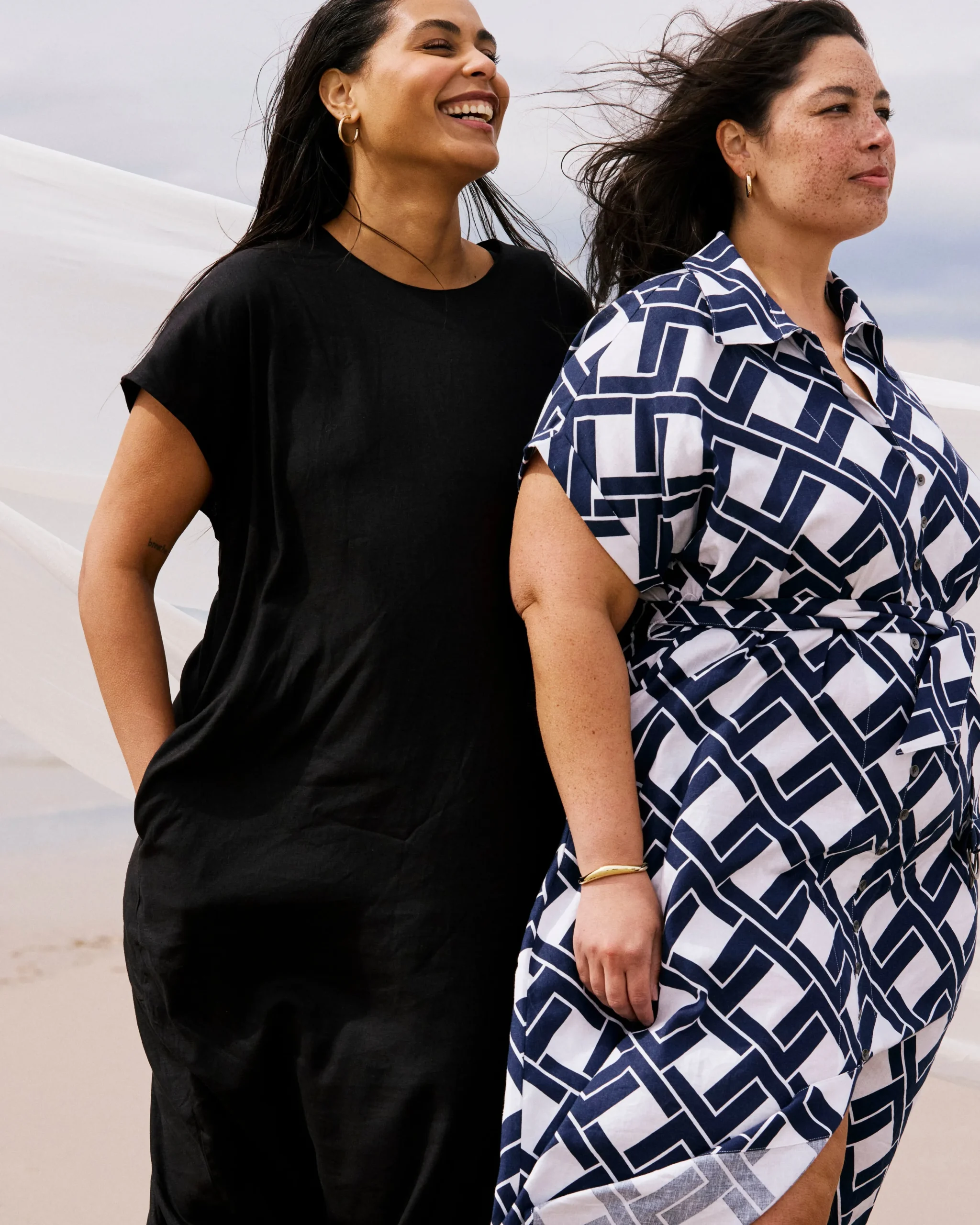 Sandy Stretch Linen Blend Shirtdress Geometrica Print